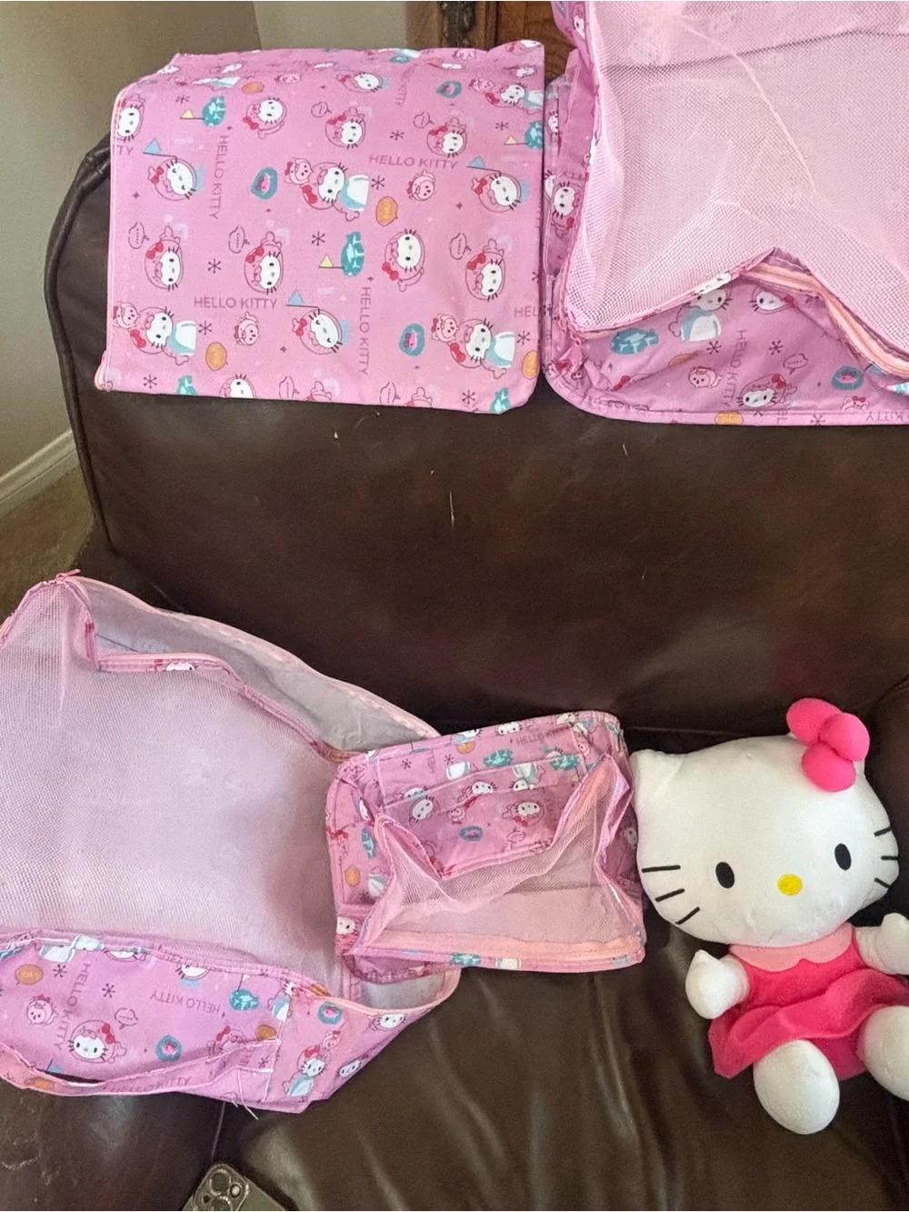 Hello Kitty Pink Mesh storage Bags with Character Print